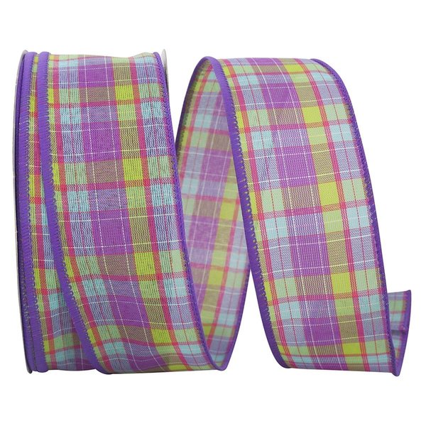 Reliant Ribbon Bright Plaid Today Wired Edge Ribbon Purple 2.5 in. x 50 yards 93397W-064-40K